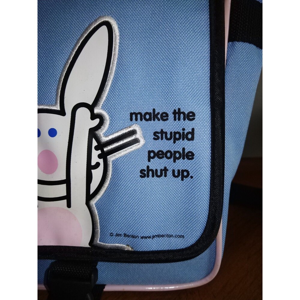 Vtg Y2K Happy Bunny Messenger Bag Jim Benton Make Stupid People Shut Up Clean - Picture 2 of 16
